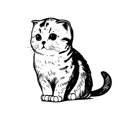 Scottish fold Face, Silhouettes cat face SVG, black and white Scottish fold vector