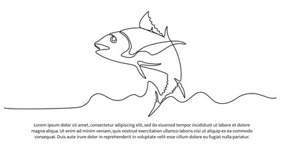 One continuous line of fish. Tuna line drawing. Minimalist style vector illustration on white background.