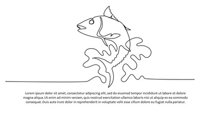 One continuous line of fish. Tuna line drawing. Minimalist style vector illustration on white background.