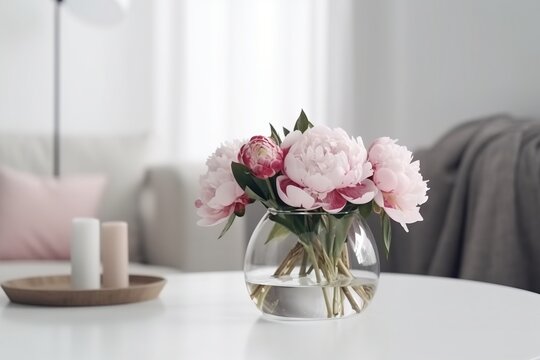  a vase of flowers on a table with a candle on it.  generative ai