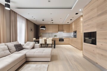 Fototapeta na wymiar a living room filled with furniture and a flat screen tv. generative ai
