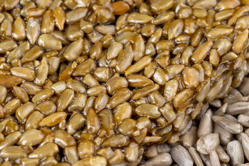 Fried sunflower seeds with sweet molasses from sugar beet