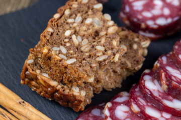 sliced high-quality pork sausage with the addition of lard pieces