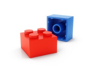 3D Rendering Colorful Toy Bricks Isolated on white Background