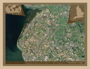 West Lancashire, England - Great Britain. Low-res satellite. Labelled points of cities