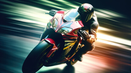  a person riding a motorcycle on a track with motion blurs.  generative ai