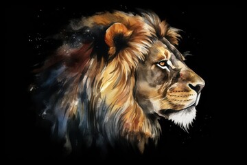  a painting of a lion on a black background with stars.  generative ai