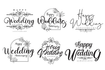Happy wedding lettering collections. Wedding lettering. Greetings lettering set
