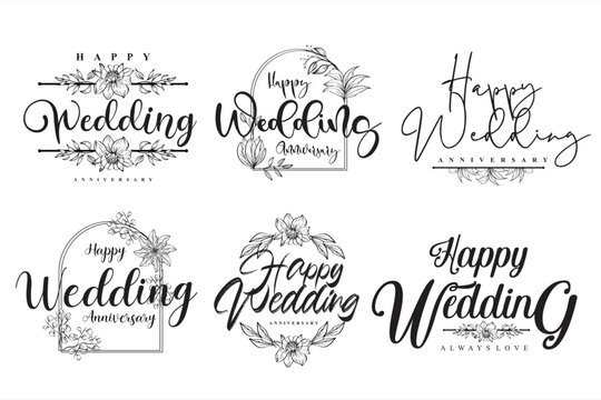 Happy wedding lettering collections. Wedding lettering. Greetings lettering set