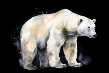  a painting of a polar bear on a black background with stars.  generative ai