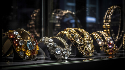 Luxury jewellery in a shop window Generated AI