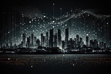 Concept of a smart city and massive data connectivity technology using abstract dot point and line designs. The blur effect is used. Generative AI