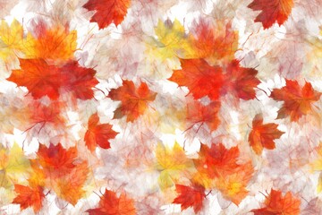 Maple leaves on a white backdrop. A seamless watercolor pattern of vibrant fall leaves. Generative AI