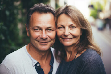 Fototapeta premium Portrait of an elderly couple embracing AI generative art