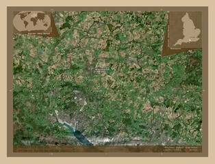 Winchester, England - Great Britain. Low-res satellite. Labelled points of cities