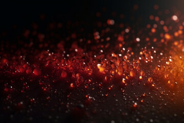 Color gradient grainy background, red orange white illuminated spots on black, noise texture effect, Generative AI