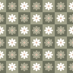 Fototapeta na wymiar Simple Aesthetic Floral Checkered Pattern Design