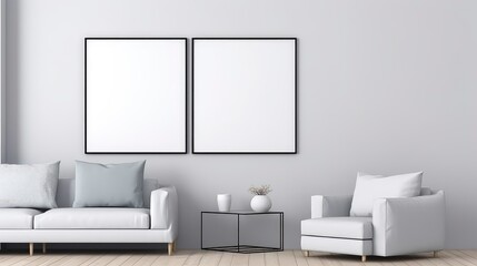AI generated image of a simple living room interior design with a mockup frame