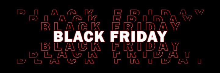 BLACK FRIDAY - white and red lettering with repeating effect on black background - 3D Illustration