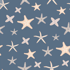 Fototapeta na wymiar Seamless pattern pastel starfish blue background