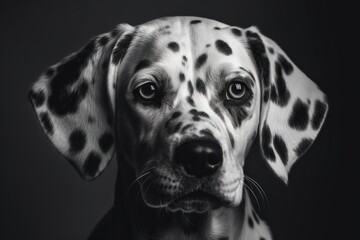  a black and white dalmatian dog is looking at the camera.  generative ai