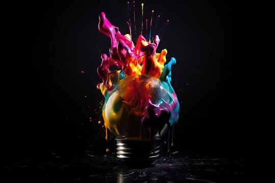  a light bulb with colorful paint splashing out of it.  generative ai