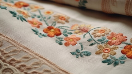 embroidered fabric edge, close up