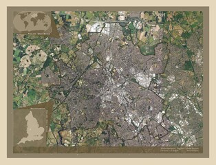 Wolverhampton, England - Great Britain. High-res satellite. Labelled points of cities