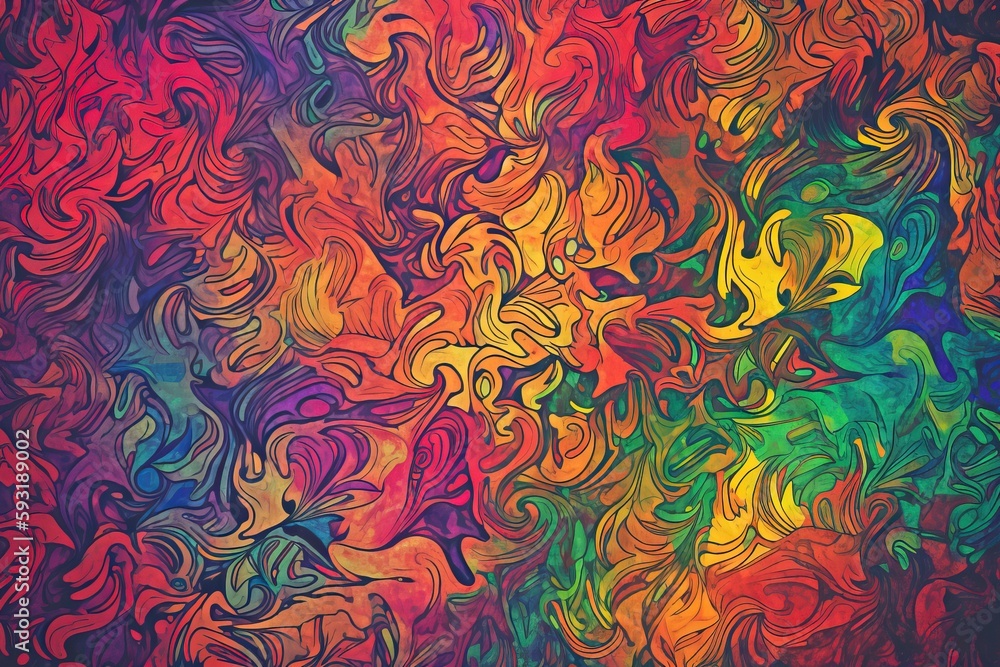 Poster a multicolored background with swirls and lines on it. generative ai