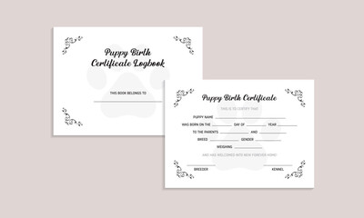 Puppy Birth Certificate Logbook Kdp Interior Template