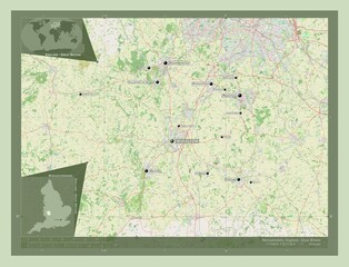 Worcestershire, England - Great Britain. OSM. Labelled points of cities