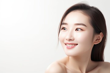 Beautiful Asian woman smiles and radiates happiness, showcasing her healthy, glowing skin. Generative AI
