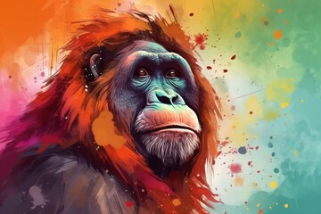  a painting of a monkey's face with a colorful background.  generative ai