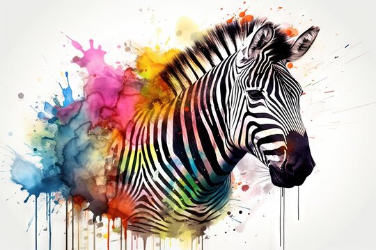  a zebra is standing in front of a multicolored background.  generative ai