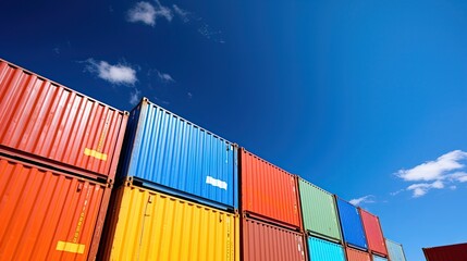 Fototapeta premium Colorful containers stacked on top of each other, cargo shipping, generative ai