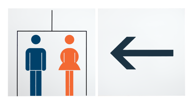 Unisex restroom or toilet and arrow sign  png file dicut.