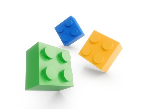 3D Rendering Colorful Toy Bricks Isolated on white Background