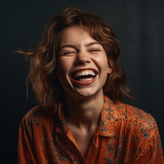 portrait of a woman laughing at the camera