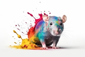  a colorful rat is standing in front of a white background.  generative ai