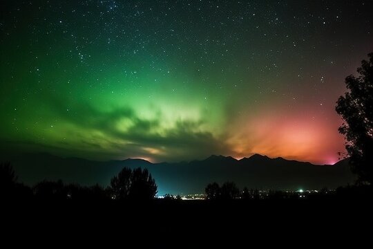 a green and red aurora bore is seen in the sky.  generative ai