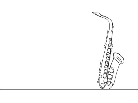 recommend clip art: Saxophone one line art. Continuous line drawing of musical, melody, blues, saxophone, jazz, horn, music, sax, musician, trumpet, orchestra.