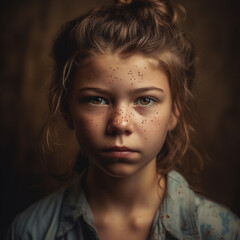 Portrait of young girl with freckles