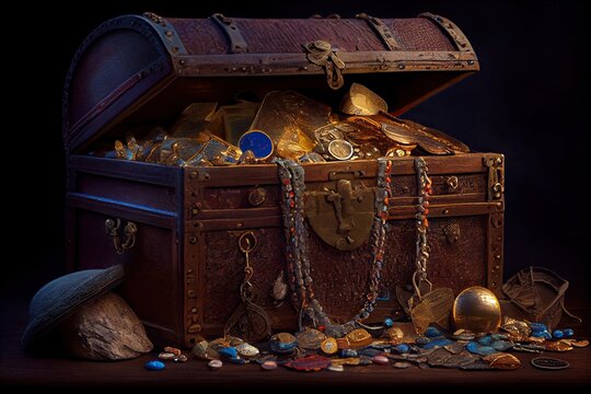 treasure chest overflowing with coins, jewelry, and gold, created with generative ai