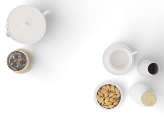 Fototapeta premium Tablecloth presentation mock up png. Table top view with dishes. Transparent background, easy to paste your texture. Copy space for pattern, print. Table cover mockup, show, display. Napery, felt. 3D.