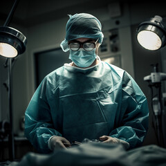 Surgeon operating on the operating table