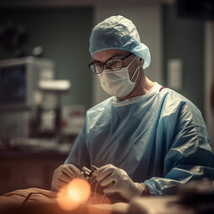 Surgeon operating on the operating table