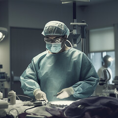 Surgeon operating on the operating table