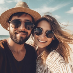 portrait of a couple in sunglasses, ai generated