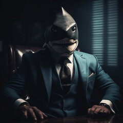 Shark style men in a bussines swit, AI generated - obrazy, fototapety, plakaty