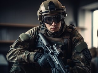 Military soldier in professional equipment